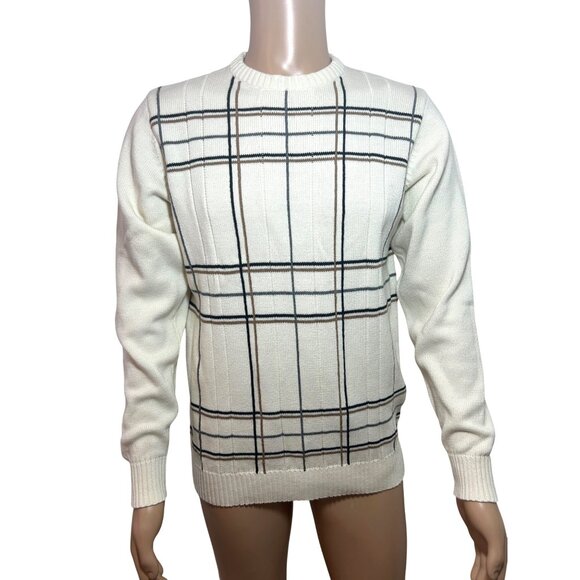 Oscar De La Renta Men’s Sweater Pullover Vtg M Cream Geometric Pattern Cotton - Picture 1 of 16